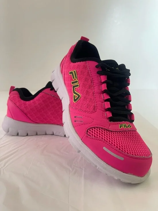 Fila Neon Pink & Black Mesh Lightweight Running Shoes Women's Size 7 - Picture 3 of 12
